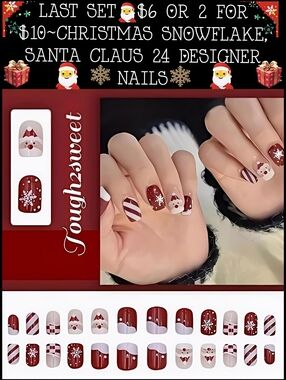 🆕️LAST SET🎅$6 OR 2 FOR $10~CHRISTMAS SNOWFLAKE, SANTA CLAUS 24 DESIGNER NAILS